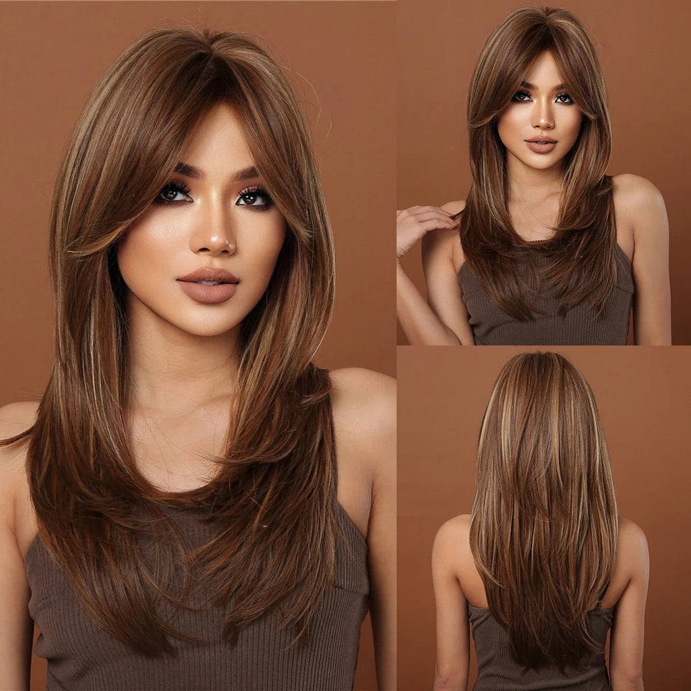 CharmSource Blonde Long Hair Natural Straight Wig, Synthetic Wigs  for Women Daily Party High Density