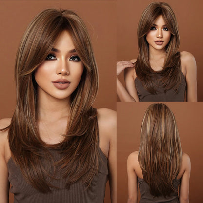 CharmSource Blonde Long Hair Natural Straight Wig, Synthetic Wigs  for Women Daily Party High Density