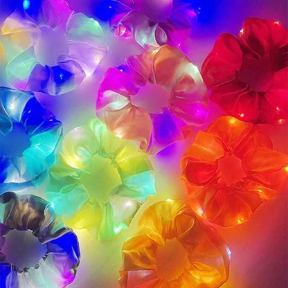 LED Luminous Scrunchies Hairband Women Glowing Elastic Hair Tie Hair Rope Girl Glow in the Dark Party Supplies Hair Accessory