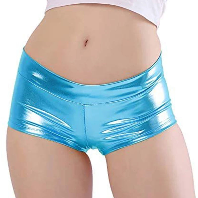 Women's Metallic Booty Shorts, Shining Low Waist Shorts, Dance Festival Bottoms Faux Leather Hot Pants, Clubwear Gifts