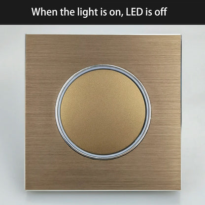 Wallpad Wall Switch 1 Way 2 Way, Circle Round Button, Blue LED Indicator, Brushed Aluminum Finishing, Black Gold SIlver Brown