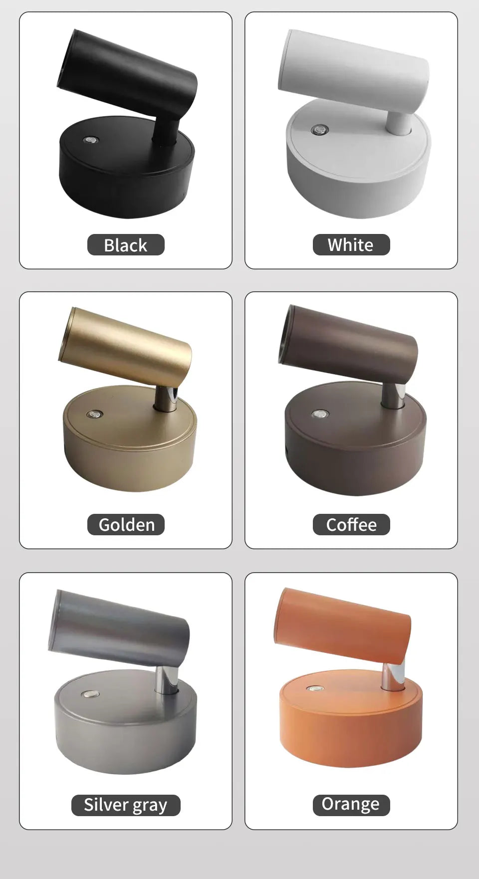 Magnetic Base USB Rechargeable LED Cordless Wall Light Touch, Switch Black White Gold Silvery Dimmable Bedside Lamp For Reading, LED Light