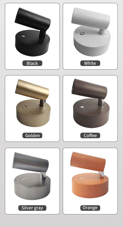 Magnetic Base USB Rechargeable LED Cordless Wall Light Touch, Switch Black White Gold Silvery Dimmable Bedside Lamp For Reading, LED Light