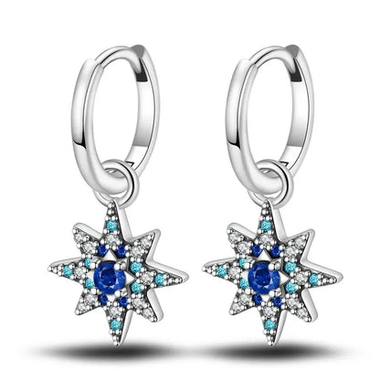 925 Sterling Silver Moon Universe Starry Sky Series Charm Earrings Women Blue Shiny Zircon Daily Wear Jewelry