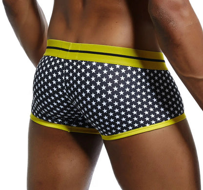 Male Panties, Breathable Boxers, Cotton Men Underwear, U convex pouch Sexy Underpants, Printed leaves Homewear Shorts, JOCKMAIL