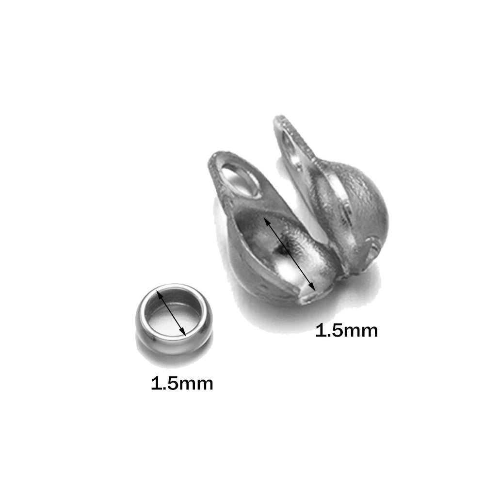 50pcs Stainless Steel Crimp Bead Tips Knot Covers Clamshell Fold-Over Bead Tips with 50pcs End Caps for Jewelry Making Craft DIY