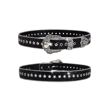 Personality Gothic Rhinestone Belts For Women Girl, Fashion PU Leather Belts, Western Cowboy Y2K Retro Jeans Skirt Decor Waistband