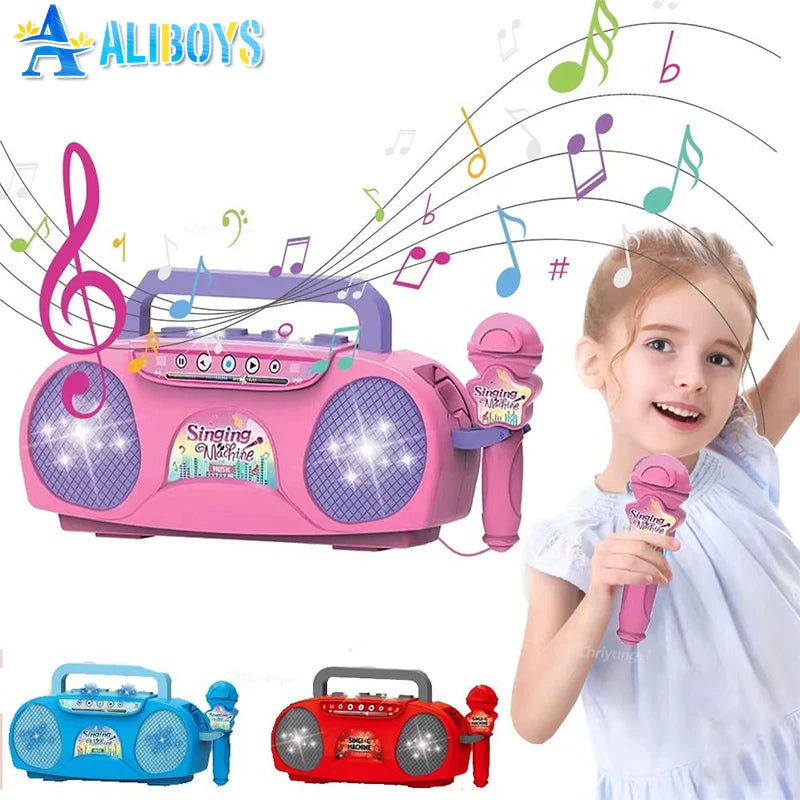 Kid Karaoke Singing Machine with Microphone Portable Musical Instrument with Light Educational Toy Girl Boy Party Birthday Gift