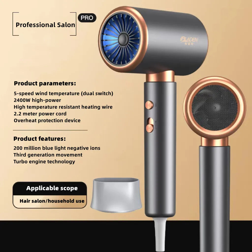 New Generation High-Speed Hair Dryer 2400W High-Power Blue Light Negative Ion Ultra Silent Recommended For Home Hair Salons