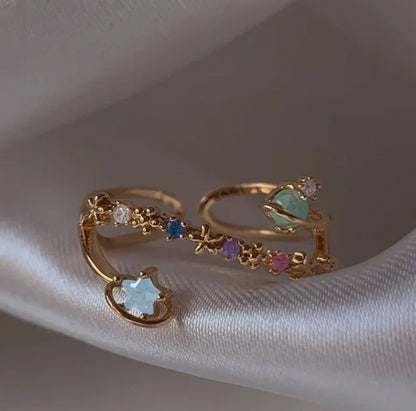 New Cute Colorful Zircon Flower Ring For Women Girl, Fashion Vintage Zircon Adjustable Rings, Jewelry Gift