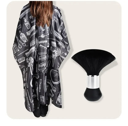 Professional Barber Salon Cape Set: Hair Cutting Cape + Neck Duster Brush - Stylist-Grade Hairdressing Apron for Barbers/Hairdressers