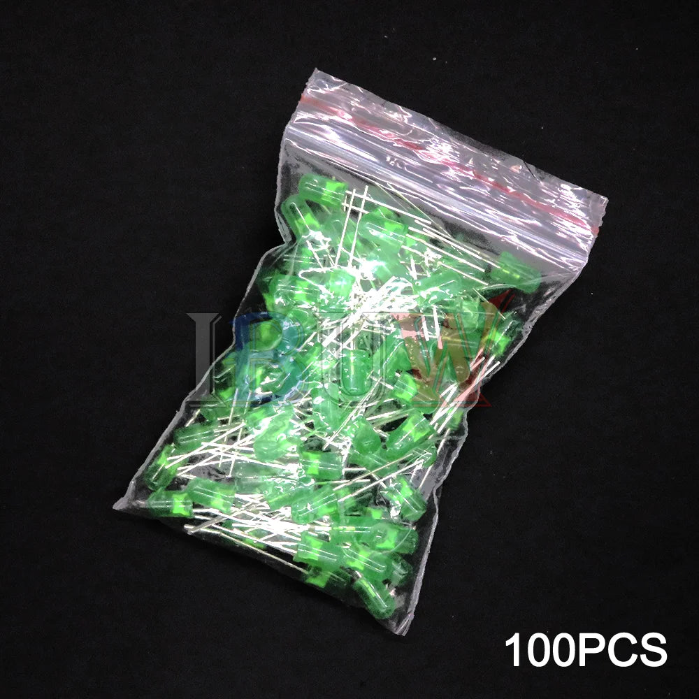 100PCS/LOT, 5mm LED Diode, F5 Assorted Kit, White Green Red Blue Yellow Orange Pink Purple Warm White DIY Light Emitting Diodes, IBUW