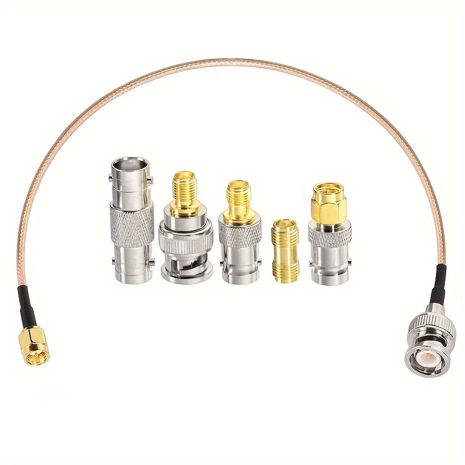 SMA Male to BNC Male Cable, 20cm + 5pcs RF Coax Adapter Kit, SMA to BNC Cable, SMA BNC Adapter Cable Kit for RF Applications/Antenna