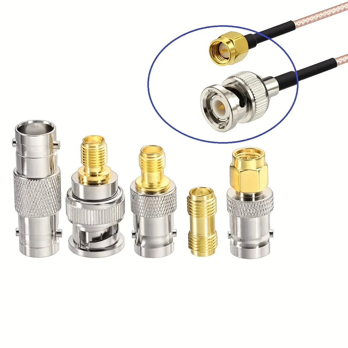 SMA Male to BNC Male Cable, 20cm + 5pcs RF Coax Adapter Kit, SMA to BNC Cable, SMA BNC Adapter Cable Kit for RF Applications/Antenna