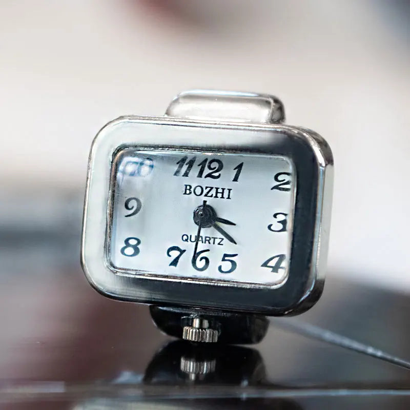 Vintage Punk Finger Watch, Mini Elastic Strap Alloy Watch, Couple Rings, Jewelry Clock, Retro Roman Quartz Watch Rings, For Women, For Men