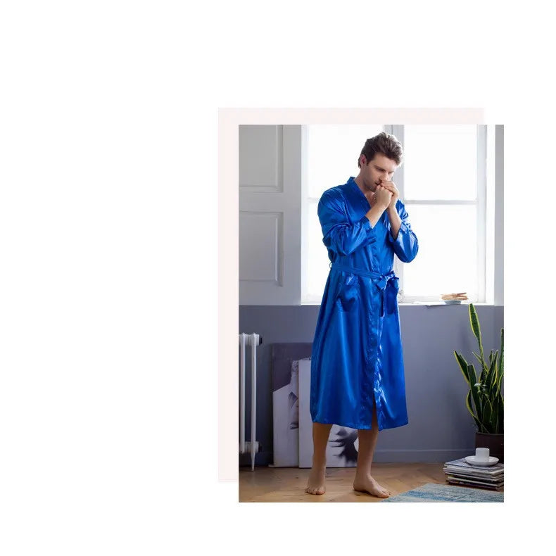 Plus Size 3XL, Men Long Bathrobe Sleepwear, Black Bridegroom Wedding Robe, Spring Summer Sleepwear, Nightwear, Loose Satin Home Wear