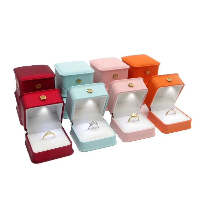 LED Jewelry Ring Box with Light Luxury Crown Earrings Pendant Storage Display Proposal Wedding Gift Box Jewelry Organizer Box