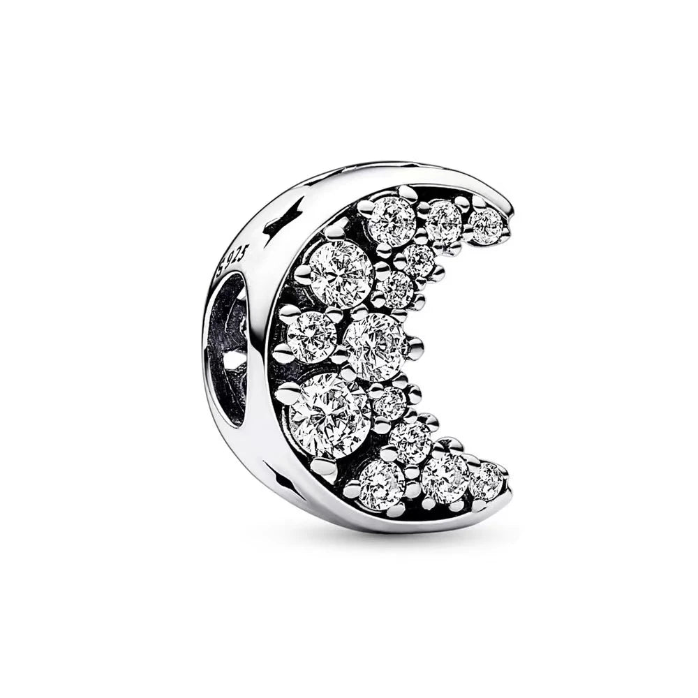New Fashion 925 Sterling Silver Romantic Starry Sky Moon Sun Stars Pendant Fit Original Charms Bracelet Women Jewelry Gift