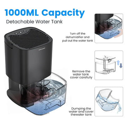 1000ML Portable Air Dehumidifier For Home Mute Moisture Absorbers Machine Air Dryer For Bedroom Office Kitchen Deodorizer Dryer