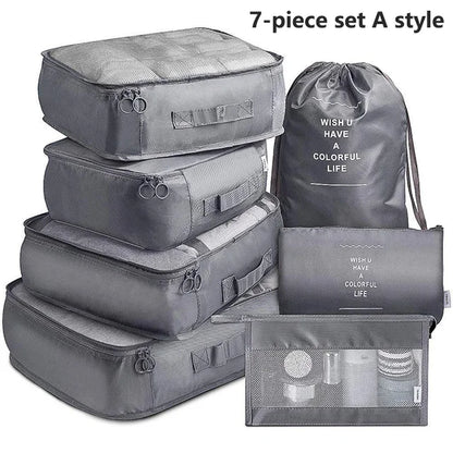 7Pcs, Travel Organizer, Storage Bags, Wardrobe Cube Suitcase Packing Cubes Set Storages, Luggage Clothes Shoe Pouch Folding