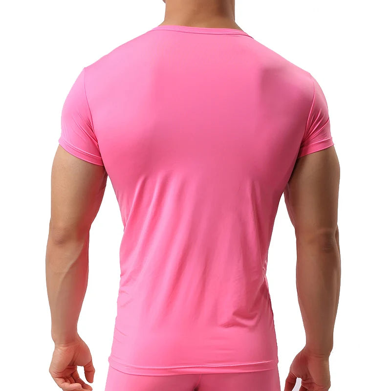 Ice Silk T-Shirt for Men Summer Breathable Short Sleeve Tops Men's Quick Dry T-shirt Trainer Slim Tops