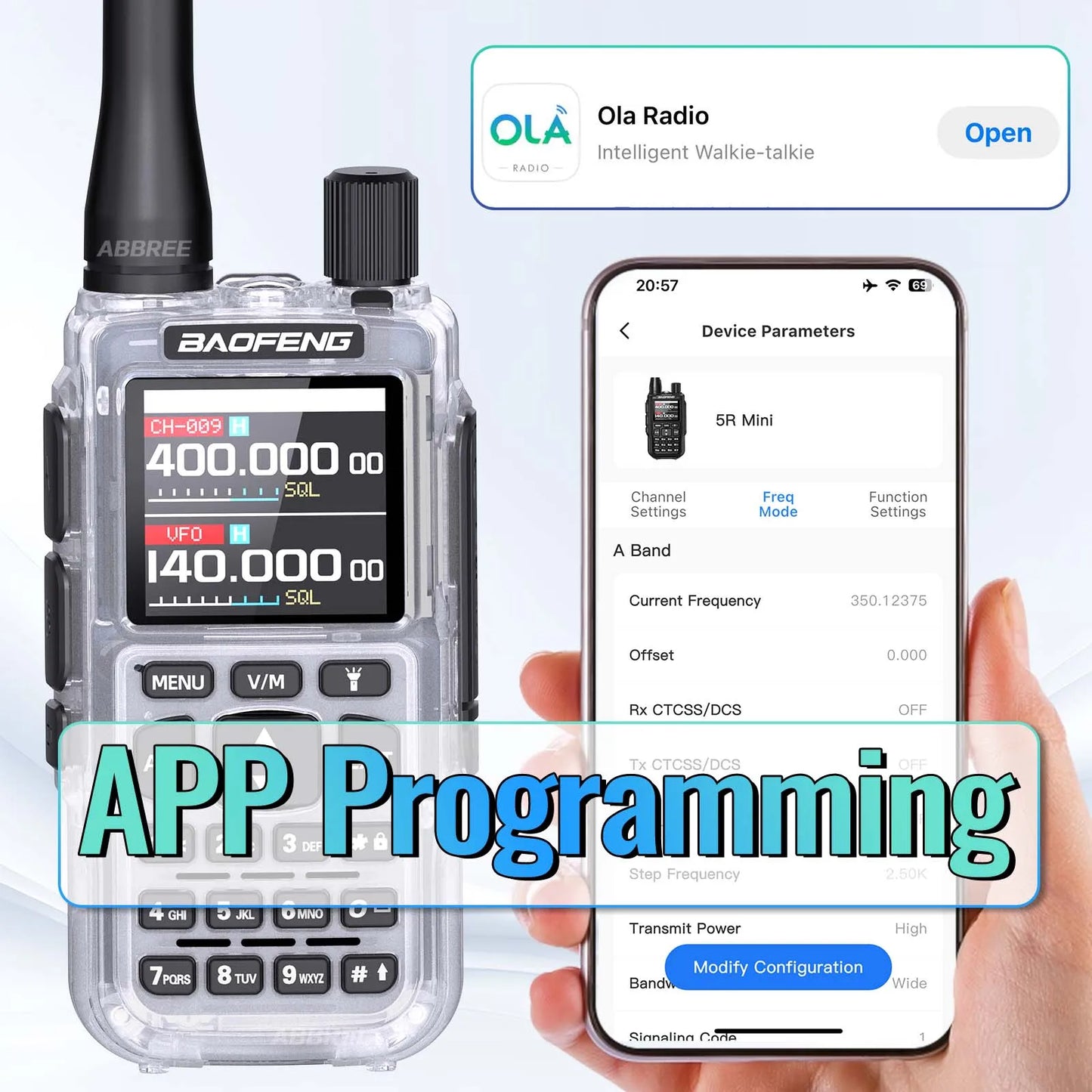 BAOFENG MINI 5 Walkie Talkie Batería 2200mAh Programación Bluetooth por APP Doble PTT Largo Alcance Nuevo Modelo UV-5R MINI Radioaficionado