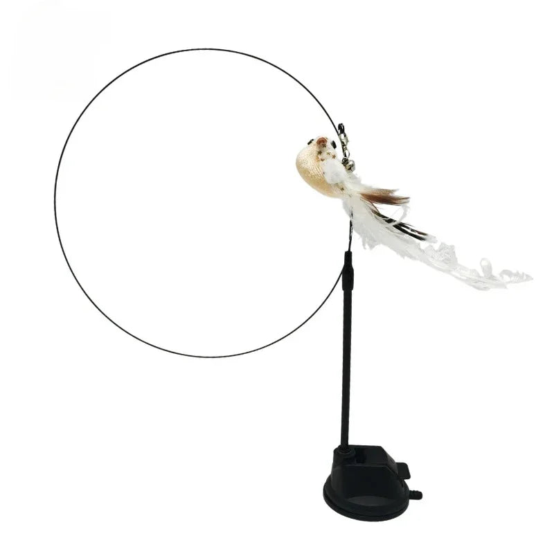 Interactive Cat Toy Hands-Free Cat Stick Playing Kitten Playing Teaser Wand Toy Suction Cup Bird/Feather Cat Wand Pet Supplies