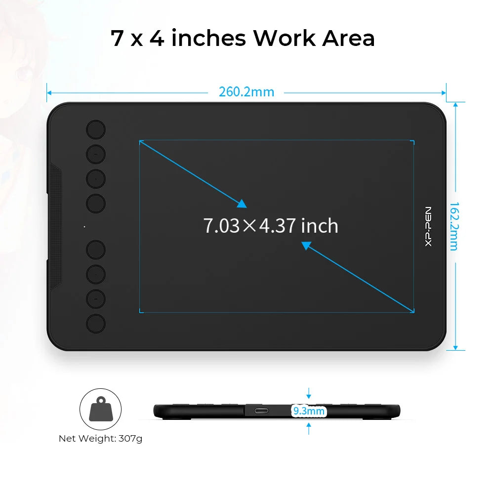 XPPen Deco Mini7 V2 Graphics Tablet, 7*4.3 Inch Digital Drawing Tablet, 8 Keys 16384 Levels 60 Tilt for Art Drawing Signature