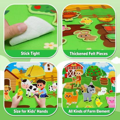 Farm Animals Felt Story Board Set Storytelling Early Learning Interactive Play Kit Wall Hanging Puzzle Toys for Toddlers Gifts