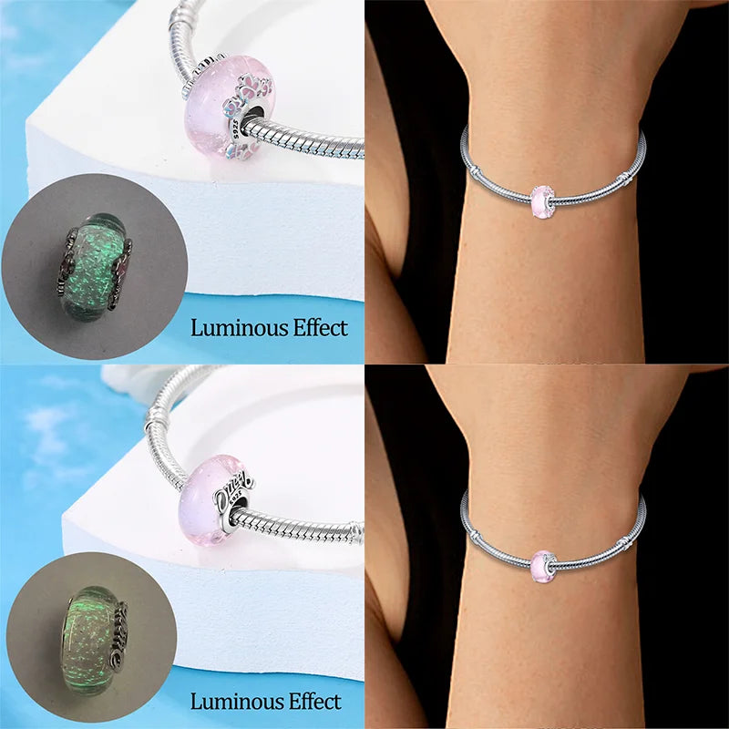 925 Sterling Silver Pink Color Series Beads Heart Flower Murano Glass DIY Jewelry Charms Fit Original Bracelet for Women Fine Gifts