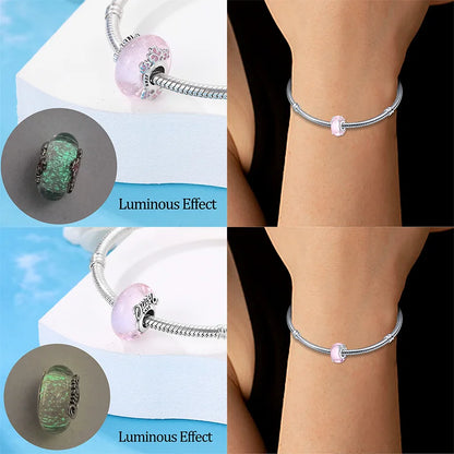 925 Sterling Silver Pink Color Series Beads Heart Flower Murano Glass DIY Jewelry Charms Fit Original Bracelet for Women Fine Gifts
