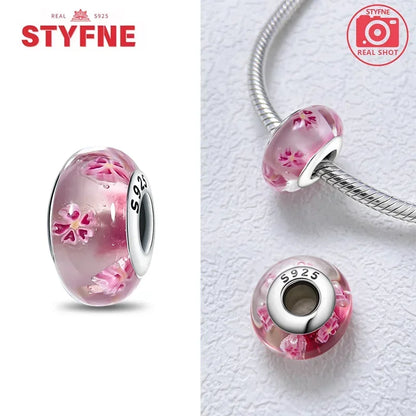 925 Sterling Silver Pink Color Series Beads Heart Flower Murano Glass DIY Jewelry Charms Fit Original Bracelet for Women Fine Gifts