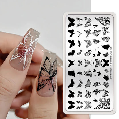 BORN PRETTY Bridal Lace Nail Art Templates Butterfly Flower Leaves Geometry Stamping Plates DIY Image Printing Stencil Tools