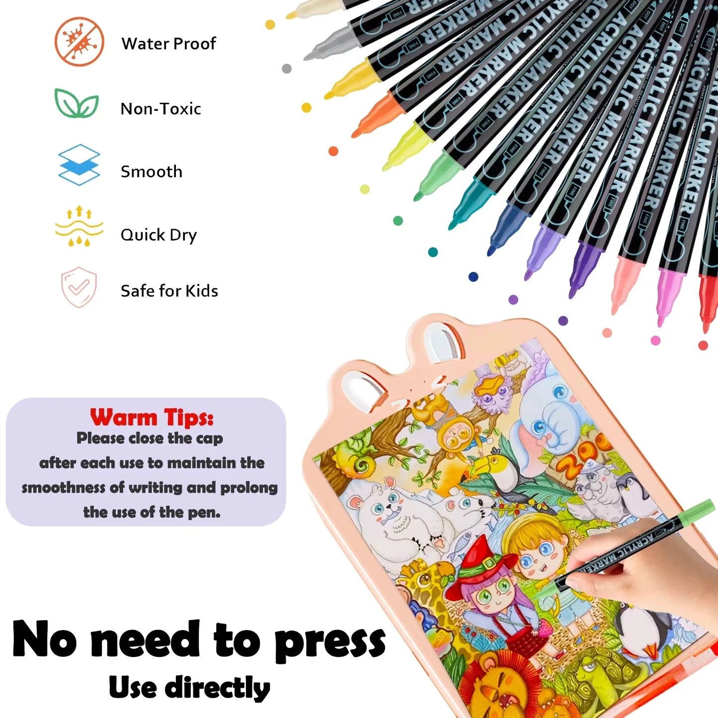 Acrylic Marker Pen, Double Headed Waterproof Art Painting Supplies, School Stationary, Graffiti Drawing 12-72 Colors, ANGEL MARK