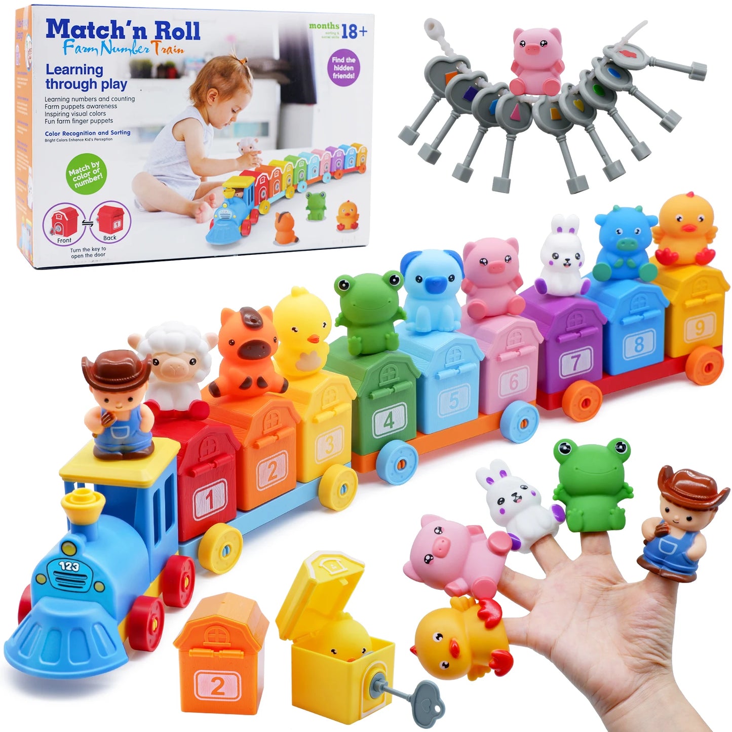 Montessori Train/Surprise Party Gift Set: Toddler Learning Toys, Counting & Sorting Toys, Fine Motor Finger Puppet Games for Kids