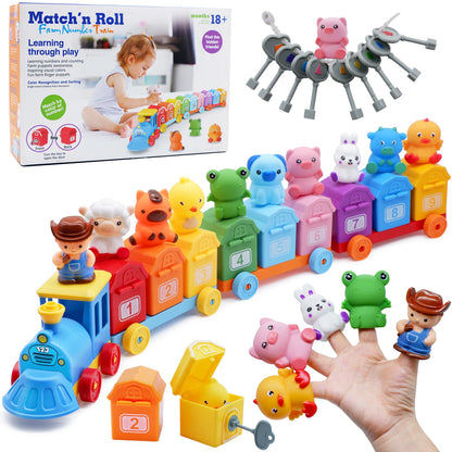 Montessori Train/Surprise Party Gift Set: Toddler Learning Toys, Counting & Sorting Toys, Fine Motor Finger Puppet Games for Kids