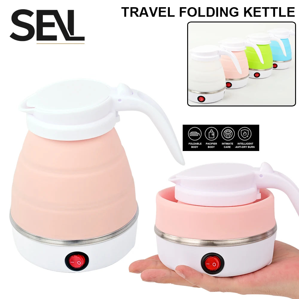 0.6L Mini Foldable Electric Kettle, Portable Electric Kettle, Household Travel Water Heater, Silicone Compression 110V-220V