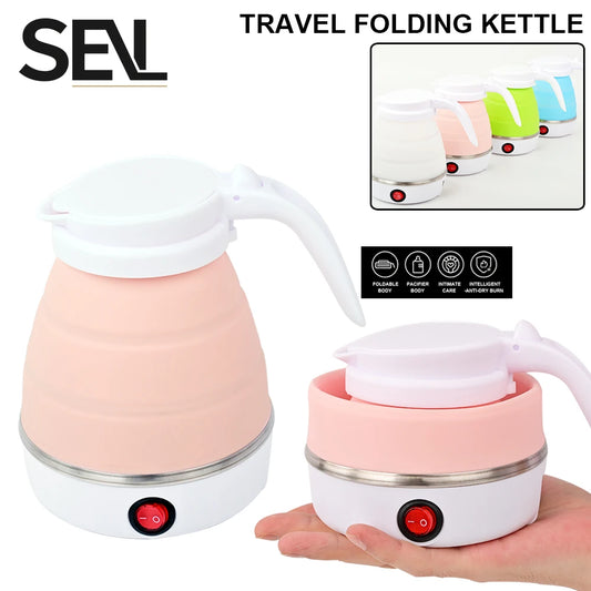 0.6L Mini Foldable Electric Kettle, Portable Electric Kettle, Household Travel Water Heater, Silicone Compression 110V-220V