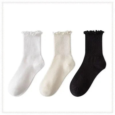 1/3/5pairs Cotton Ruffles Ankle Socks Women Lolita Cute Kawaii Korean Stocking Girl Spring Black White Middle Tube Japanese Sox