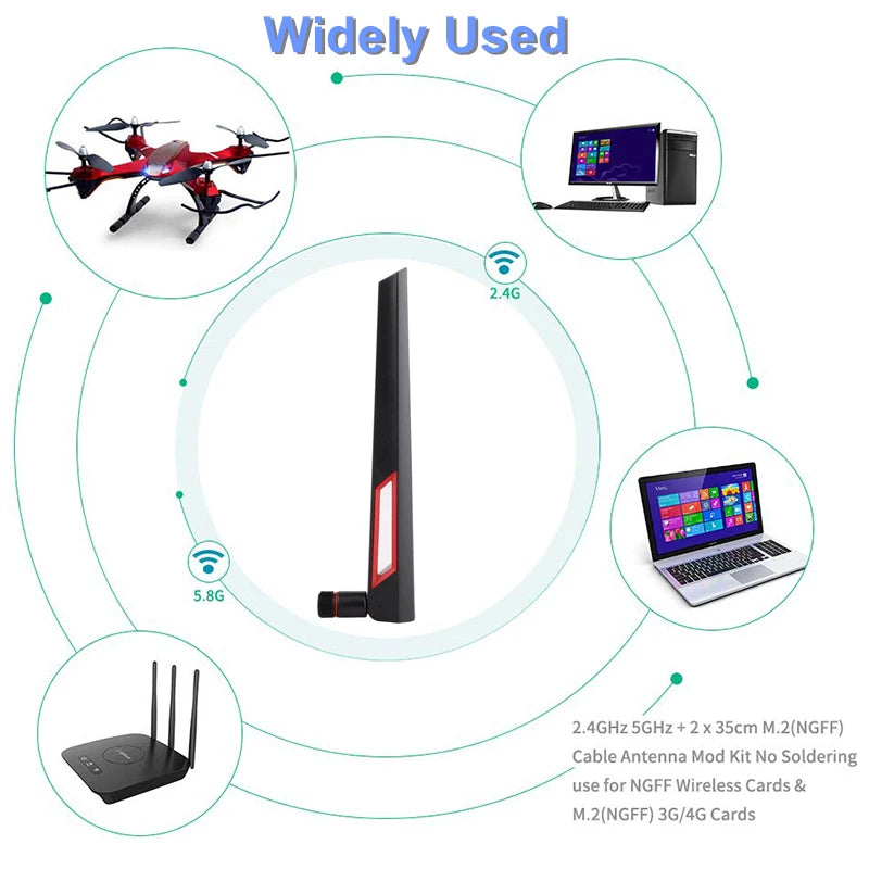 12dBi Dual Band WiFi Antenna, 2.4G 5G 5.8GHz, SMA Male/ RP-SMA Male Universal Antenna, Amplifier, WLAN Router Signal Booster