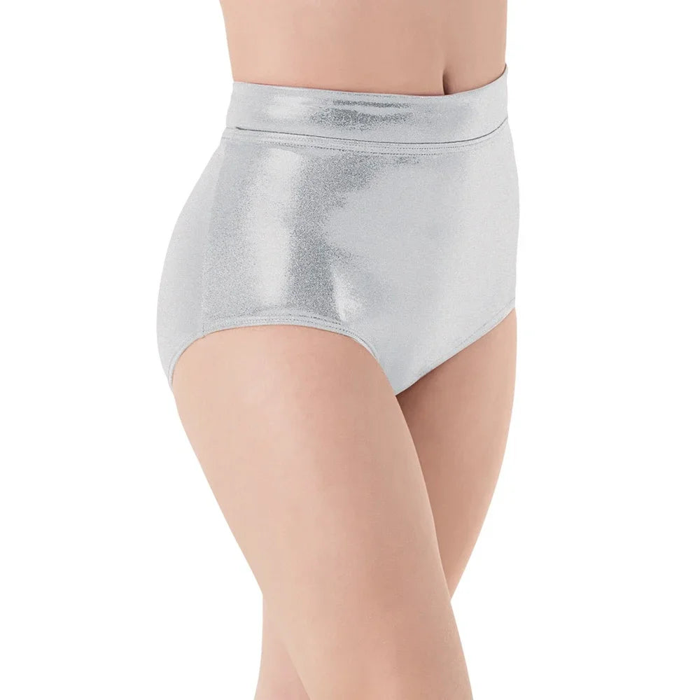 Women Mid Waist Metallic Shorts For Adults Ballet Performance, Dance Bottoms Basic Booty Shorts, Fitness Pants For Girls