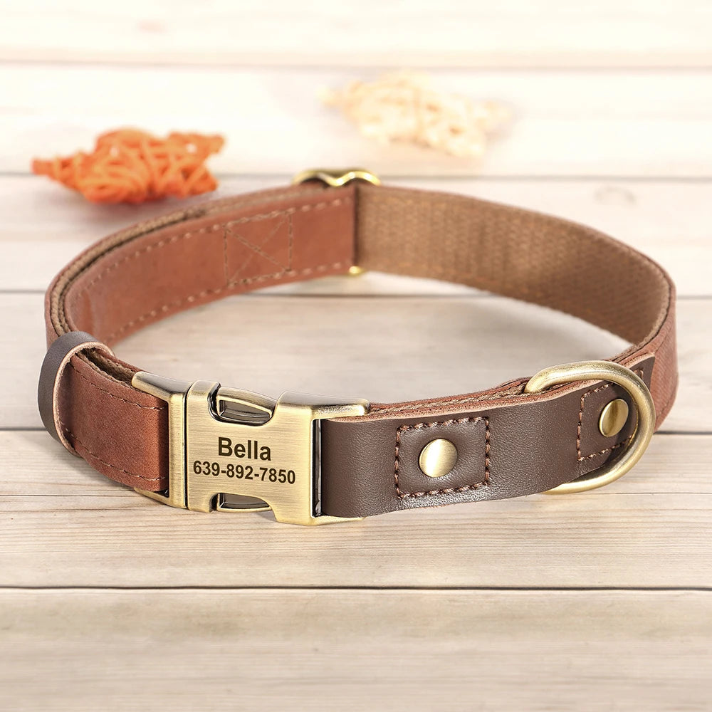Free Custom PU Leather Dog Collar Engraved Dog Collars Adjustable Pet Buckle ID Necklace Durable for Small Medium Large Dogs Pug