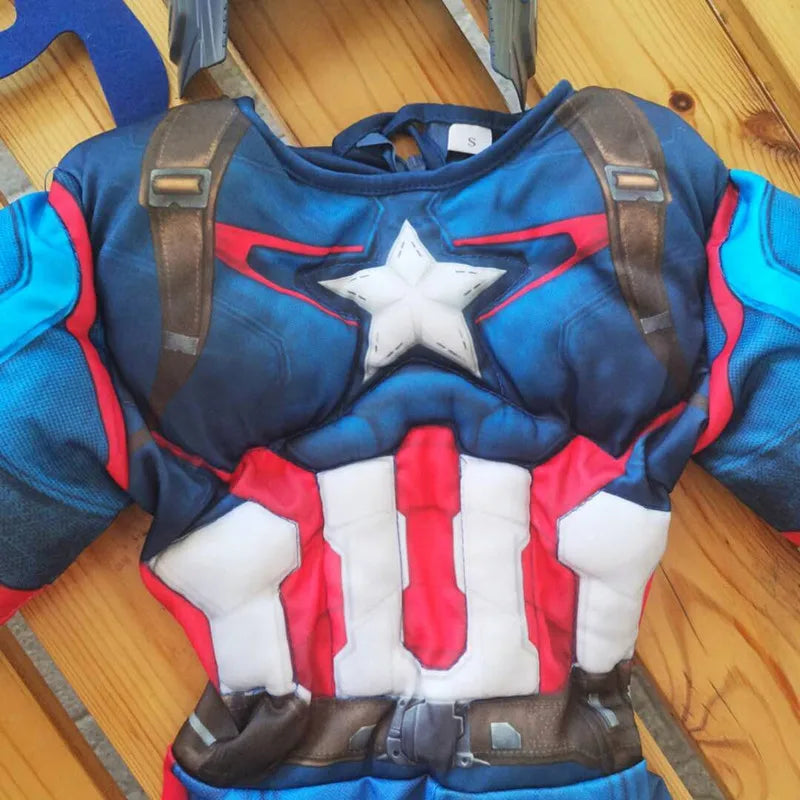 3-12Y Boy's Costume Superhero Roleplay Onesie School Performance Outfit with Mask and Shield Toy Gift