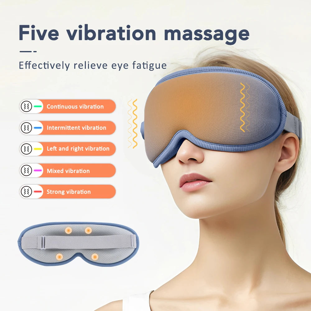 3D Sleep Eye Mask Hot Steam Compress Eyes Cover Vibration Eye Massager Sleeping Electrical Temperature Control Blindfold