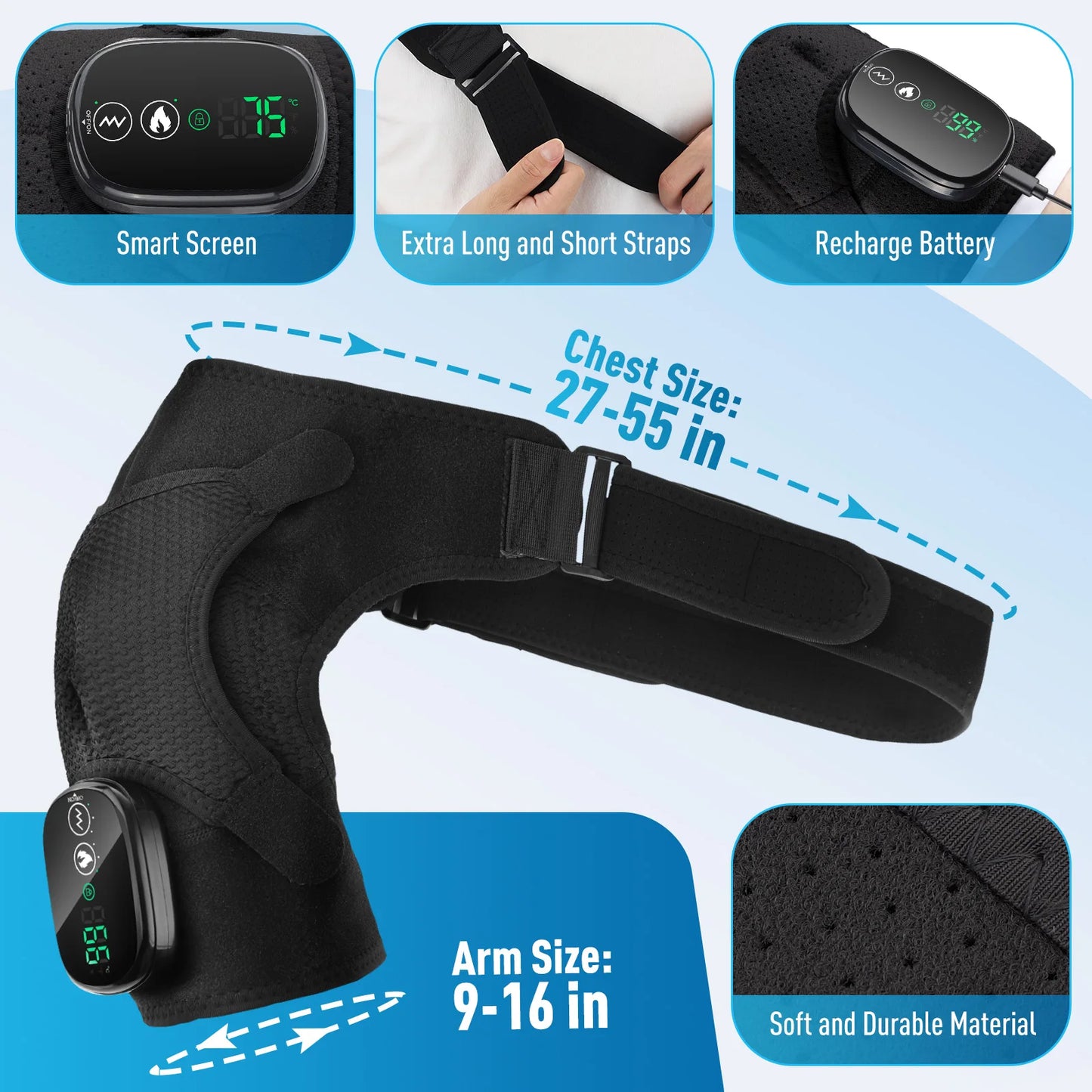 3-in-1 Heated Vibration Massager for Knee, Shoulder, and Elbow - 3 Heat Levels, 3 Vibration Modes, Non-Slip Wrap Design