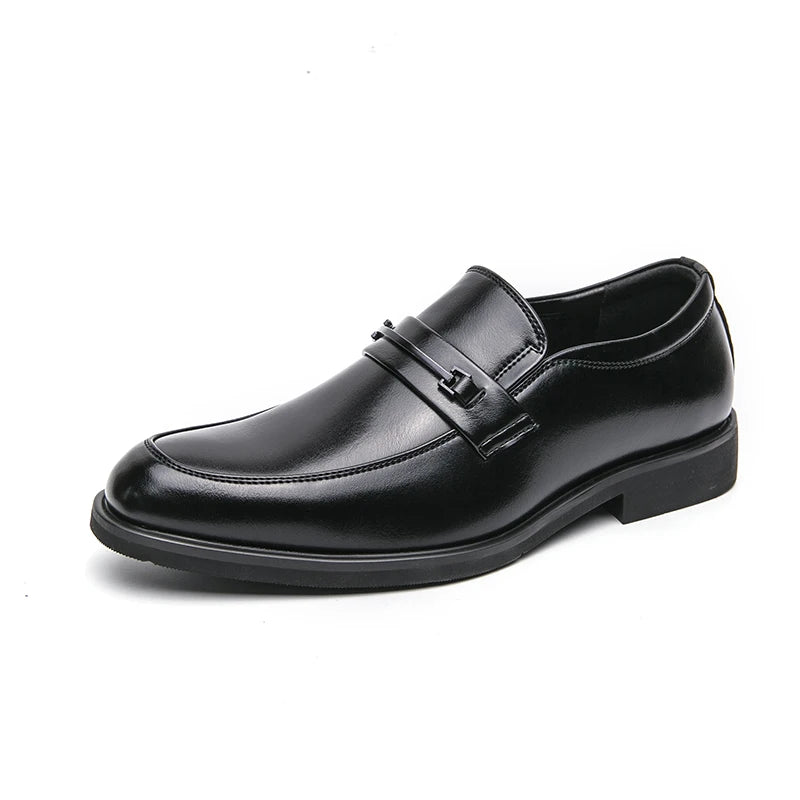 Men's Formal Leather Shoes Classic Style Slip-On Loafers Round Toe Breathable Non-Slip Business Dress Wedding Office Casual Shoes