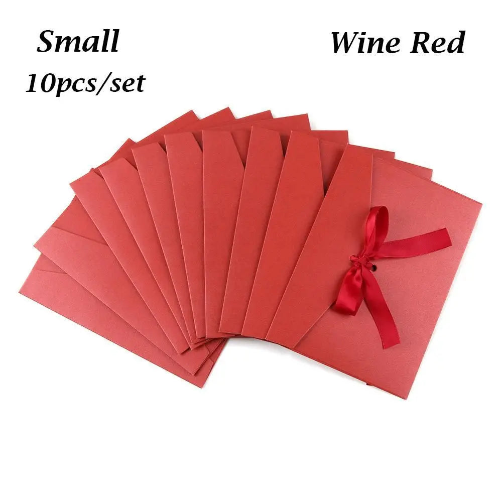 10 Pcs/set Envelope Pearlescent Paper Bow Thicken Ribbon Retro Creative Color Stationery Wedding Invited Gift High Quality