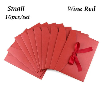 10 Pcs/set Envelope Pearlescent Paper Bow Thicken Ribbon Retro Creative Color Stationery Wedding Invited Gift High Quality