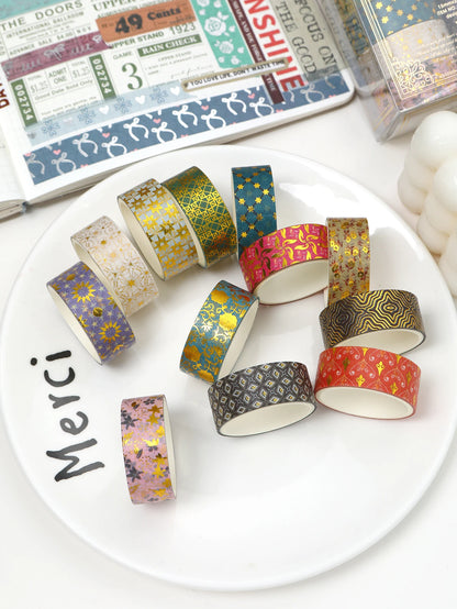 Creative Floral Hot Foil Washi Tape Set, 12 Rolls Decorative Masking Tape for Scrapbooking, Journaling, DIY Gift Supplies