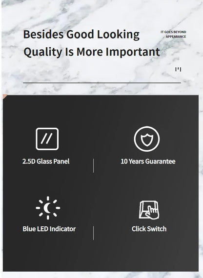Wall Light Switch Chrome Toggle Press Button Tempered Glass Plate Blue LED Light 1 2 3 4 Gang White Black Gray Gold